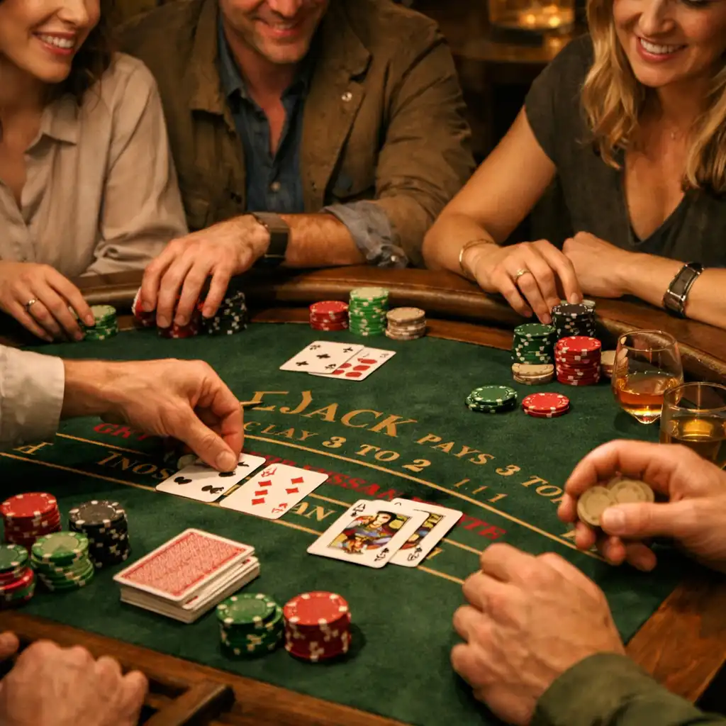 Interakcja gości przy stole blackjack